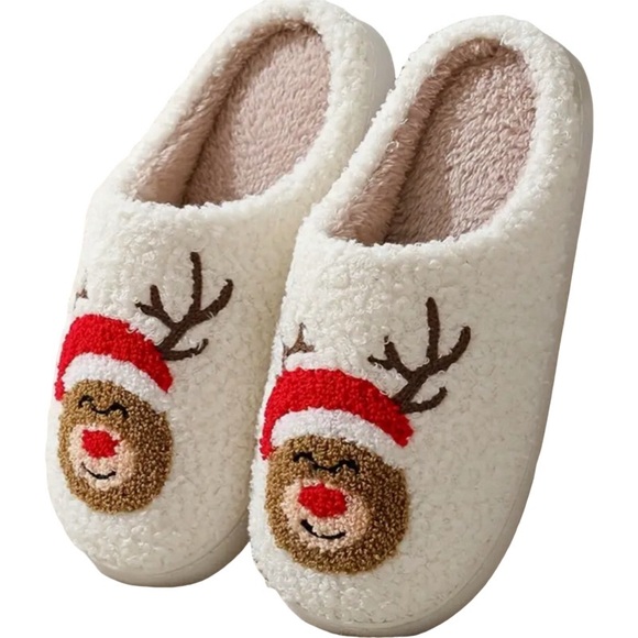 Rudolph /Christmas cream color bedroom slippers - Picture 4 of 9